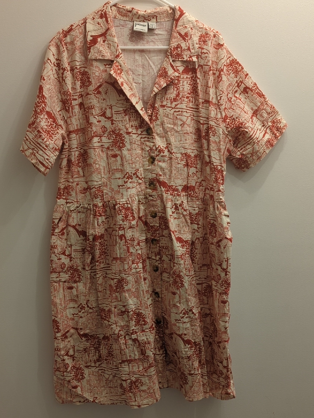 Joanie Clothing - Red Parisian Toile Button-Front Women’s Shirt Dress